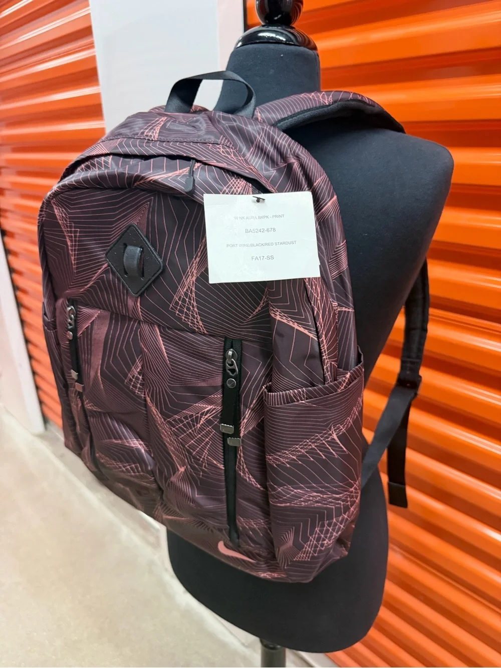 NWT NIKE AURA Backpack- PRINT BA5242-678 PORT WINE/BLACK/RED STARDUST